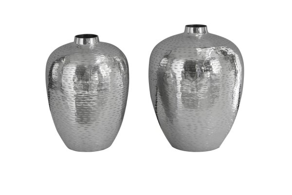Set de 2 vases décoratifs en métal martelé unique en argent