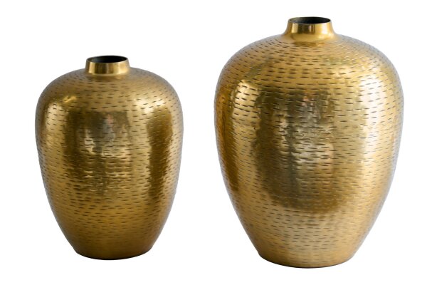 Vase décoratif, set de 2 pièces, travail manuel, martelé, unique en or