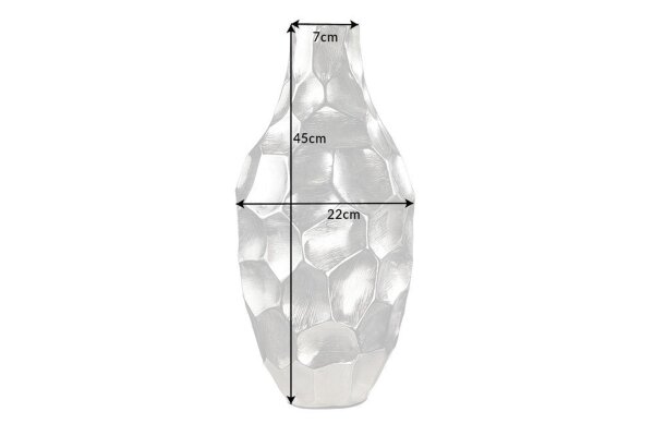 Vase décoratif en argent martelé 45 cm de haut en métal fait main