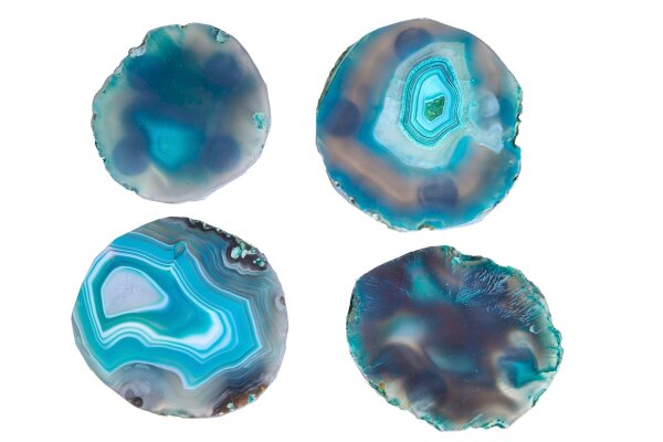 Set de 4 soucoupes en agate bleu-vert, travail manuel unique