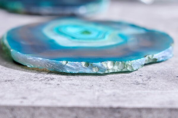 Set de 4 soucoupes en agate bleu-vert, travail manuel unique