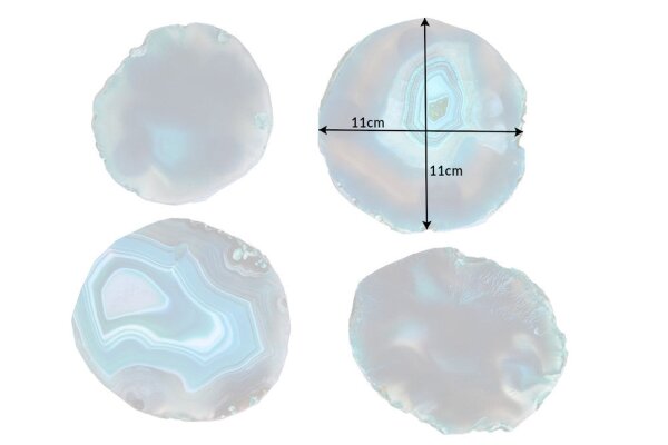 Set de 4 soucoupes en agate bleu-vert, travail manuel unique