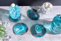 Set de 4 soucoupes en agate bleu-vert, travail manuel unique