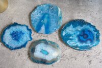 Set de 4 rondelles dagate en bleu, travail manuel unique