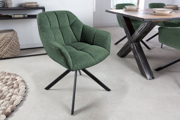 Chaise de bureau sans roulettes verte noire en tissu métal pivotant