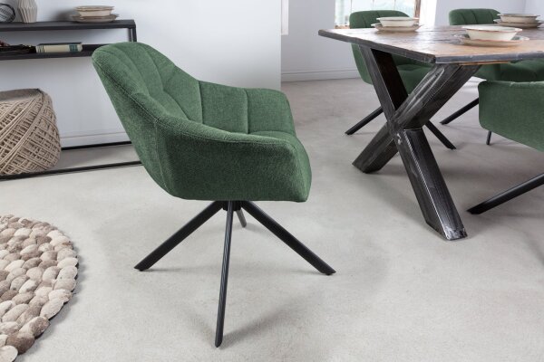 Chaise de bureau sans roulettes verte noire en tissu métal pivotant