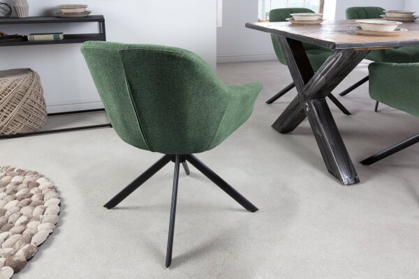 Chaise de bureau sans roulettes verte noire en tissu métal pivotant