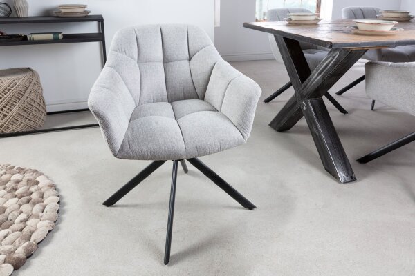 Chaise pivotante sans roulettes gris noir en tissu métal rétro