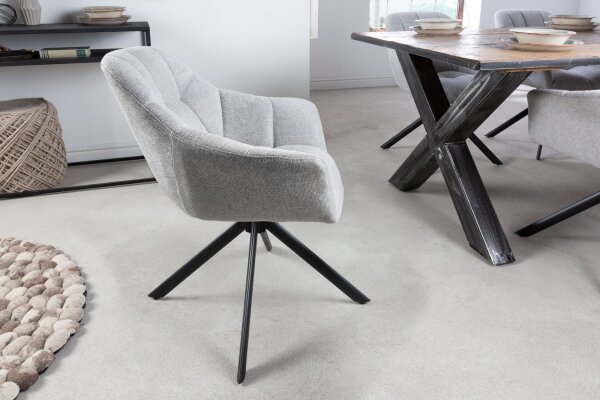 Chaise pivotante sans roulettes gris noir en tissu métal rétro