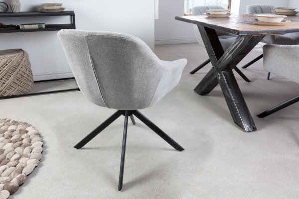 Chaise pivotante sans roulettes gris noir en tissu métal rétro
