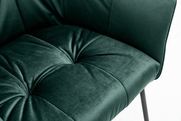 Chaise de salle à manger velours métal vert noir avec accoudoirs