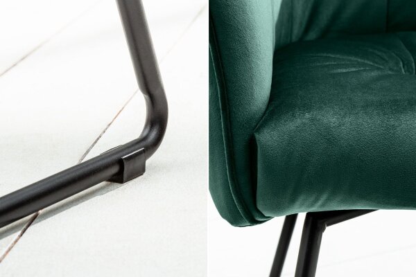 Chaise de salle à manger velours métal vert noir avec accoudoirs