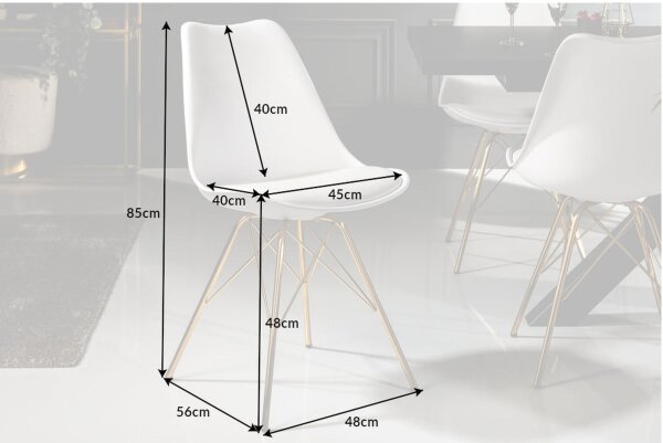 Chaise de salle à manger similicuir métal blanc or sans accoudoirs