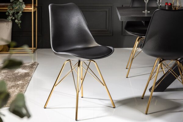 Chaise de salle à manger noir or sans accoudoirs similicuir métal