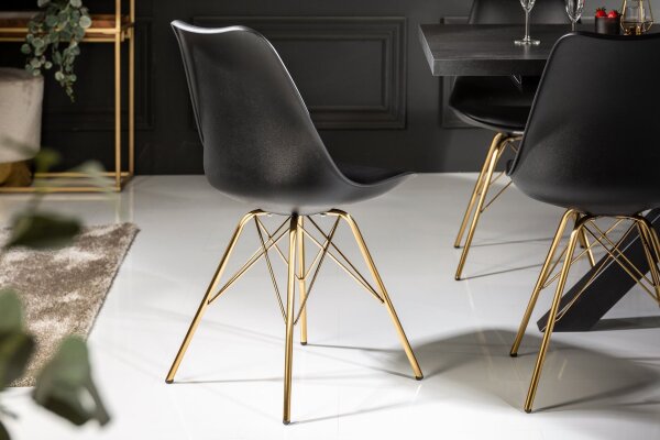 Chaise de salle à manger noir or sans accoudoirs similicuir métal