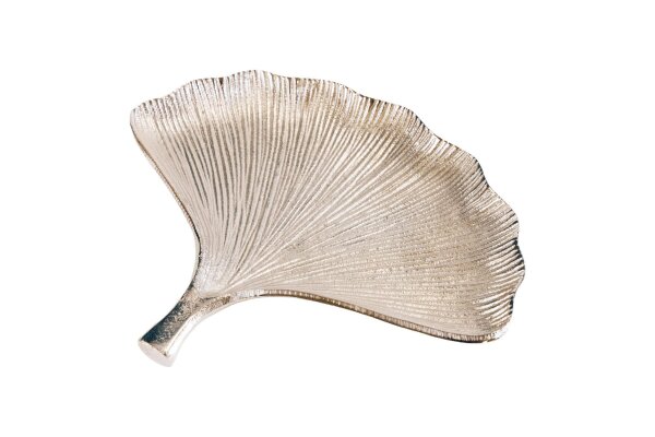 Bol en métal argenté L : 28 cm Ginko fait main Asiatique