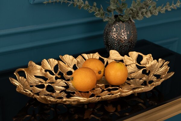 Coupe décorative en métal 50 cm de long en or Ginko fait main