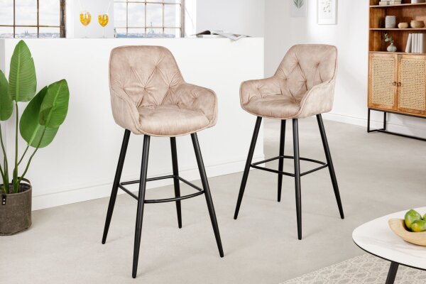 Chaise de bar Chesterfield en velours métal crème beige noir