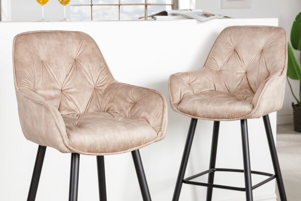 Chaise de bar Chesterfield en velours métal crème beige noir
