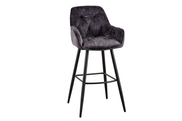 Chaise de comptoir Chesterfield en velours métal gris noir