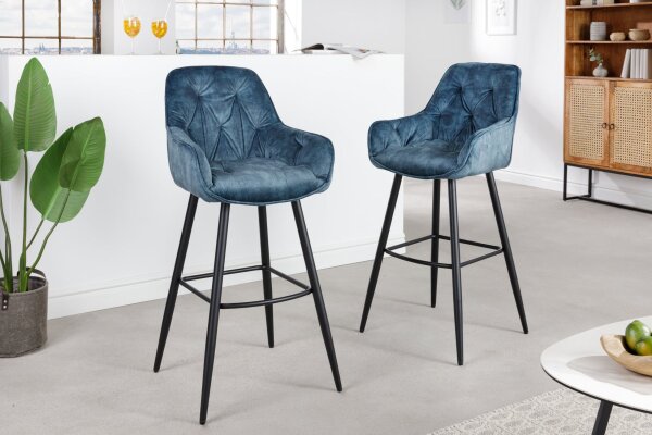 Tabouret de bar tissu métal pétrole noir Chesterfield