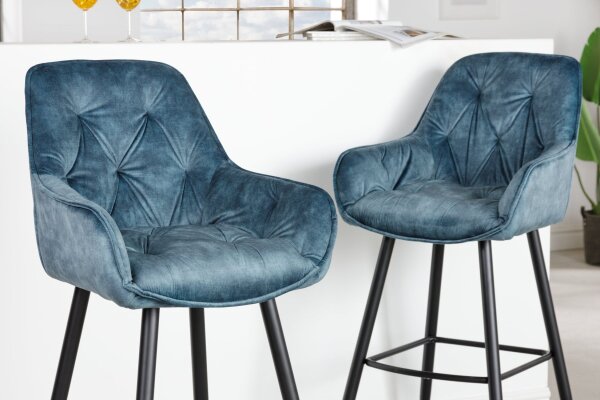 Tabouret de bar tissu métal pétrole noir Chesterfield