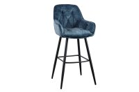 Tabouret de bar tissu m&eacute;tal p&eacute;trole noir...