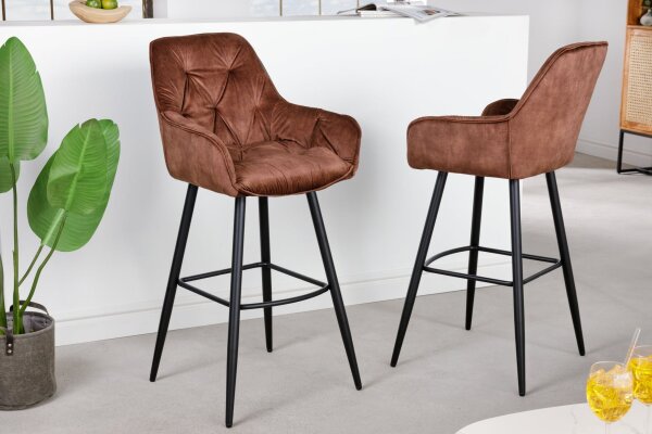 Chaise de bar avec dossier Tissu Métal marron noir Chesterfield
