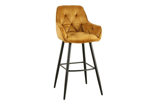 Tabouret de bar velours métal jaune noir Chesterfield