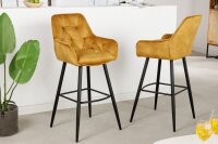 Tabouret de bar velours métal jaune noir Chesterfield