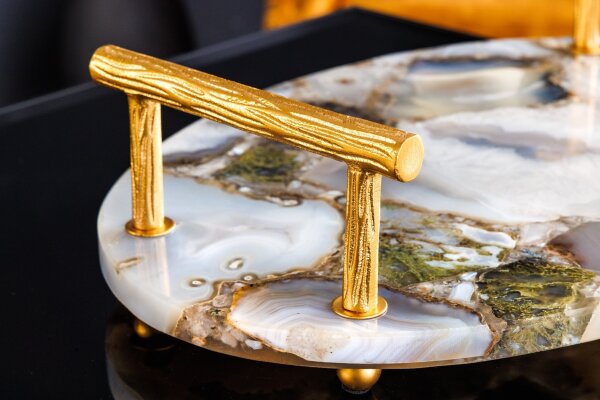 Plateau de transport 38 cm de long agate métal pièce unique travail manuel