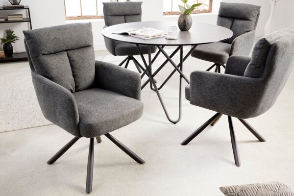 Chaise de bureau pivotante Gris Noir en tissu métal avec accoudoirs
