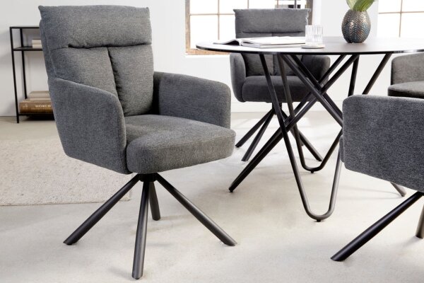 Chaise de bureau pivotante Gris Noir en tissu métal avec accoudoirs