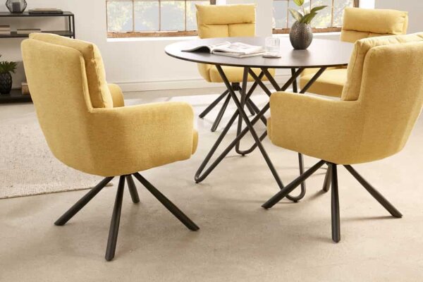 Chaise pivotante Jaune Noir en tissu Métal sans roulettes Rétro