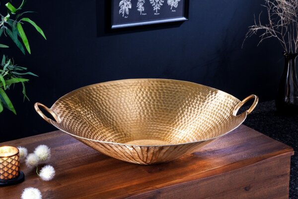 Coupe décorative ronde Ø 50 cm martelé en or fait main