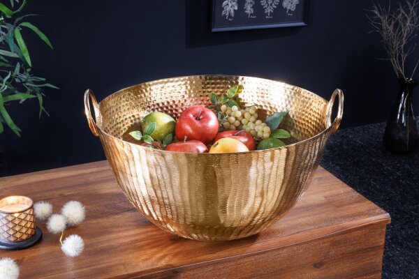 Coupe décorative ronde Ø 25 cm martelé en or fait main