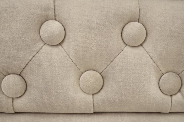 Fauteuil velours bois crème beige marron L : 110 cm Chesterfield