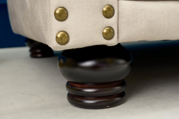 Fauteuil velours bois crème beige marron L : 110 cm Chesterfield