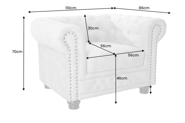 Fauteuil velours bois crème beige marron L : 110 cm Chesterfield