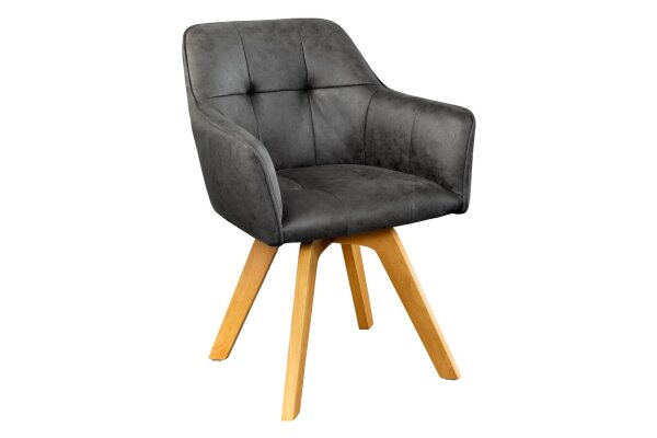 Chaise pivotante sans roulettes Gris Naturel Velours Bois avec accoudoirs