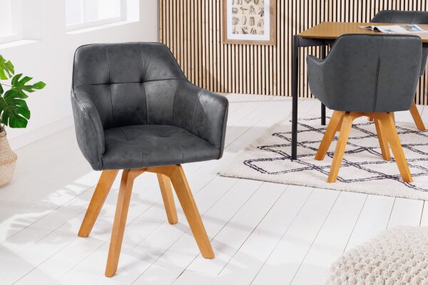 Chaise pivotante sans roulettes Gris Naturel Velours Bois avec accoudoirs