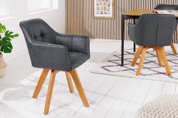 Chaise pivotante sans roulettes Gris Naturel Velours Bois avec accoudoirs