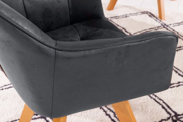Chaise pivotante sans roulettes Gris Naturel Velours Bois avec accoudoirs