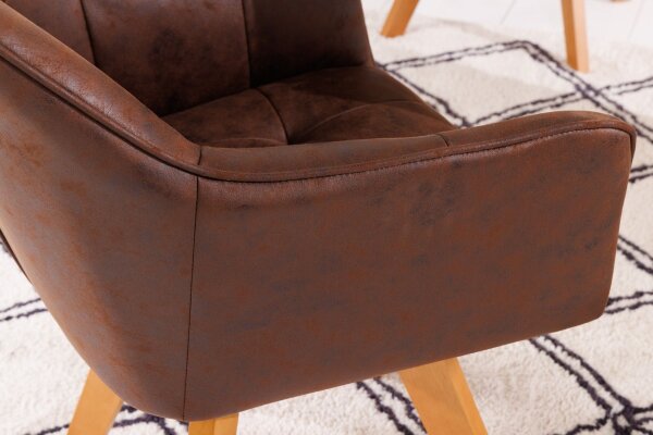 Chaise pivotante Marron Naturel en tissu bois sans roulettes avec accoudoirs