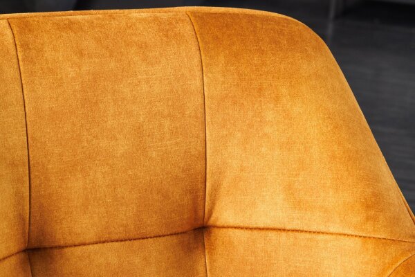Chaise pivotante sans roulettes velours métal jaune noir avec accoudoirs
