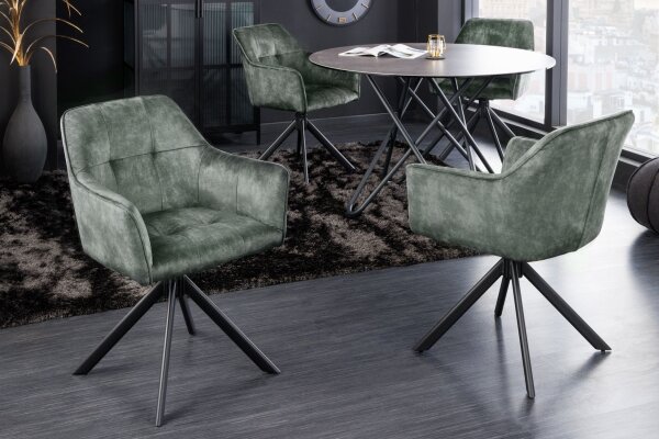 Chaise de bureau Vert Noir avec accoudoirs sans roulettes Velours Métal