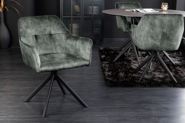 Chaise de bureau Vert Noir avec accoudoirs sans roulettes Velours Métal