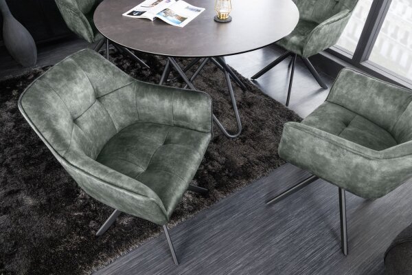 Chaise de bureau Vert Noir avec accoudoirs sans roulettes Velours Métal