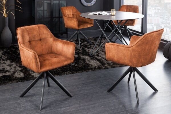 Chaise pivotante velours métal sans roulettes avec accoudoirs marron noir