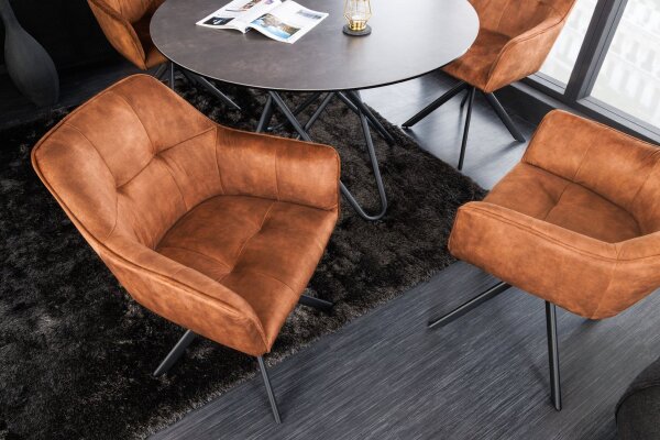 Chaise pivotante velours métal sans roulettes avec accoudoirs marron noir